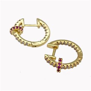 Copper Latchback Earrings Pave Zirconia Gold Plated, approx 6mm, 16mm dia