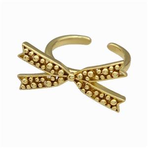 Copper Bow Rings Pave Zirconia Gold Plated, approx 13-25mm, 18mm dia