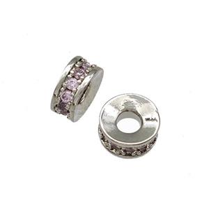 Copper Heishi Spacer Beads Pave Pink Zirconia Platinum Plated, approx 6mm