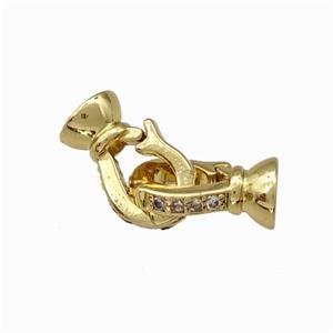 Copper Clasp Pave Zirconia Gold Plated, approx 6-10mm, 4mm hole