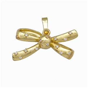 Copper Bow Pendant Micro Pave Zirconia Gold Plated, approx 12-22mm