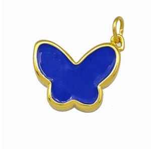 Copper Butterfly Pendant Royalblue Enamel Gold Plated, approx 13-16.5mm