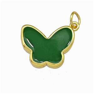 Copper Butterfly Pendant Green Enamel Gold Plated, approx 13-16.5mm