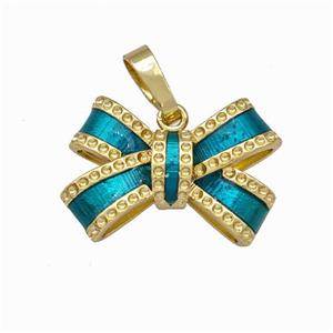 Copper Bow Pendant Teal Enamel Gold Plated, approx 12.5-17mm