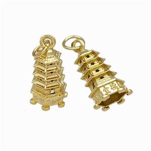 Tower Charms Copper Pendant Gold Plated, approx 8-14mm