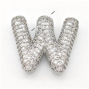 Copper Letter-W Pendant Micro Pave Zirconia Platinum Plated, approx 15-22mm