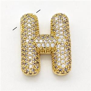 Copper Letter-H Pendant Micro Pave Zirconia Gold Plated, approx 15-22mm