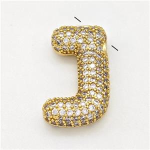 Copper Letter-J Pendant Micro Pave Zirconia Gold Plated, approx 15-22mm