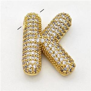 Copper Letter-K Pendant Micro Pave Zirconia Gold Plated, approx 15-22mm