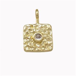 Copper Square Pendant Pave Zirconia Hammered Gold Plated, approx 10mm