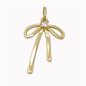 Copper Bow Pendant Pave Zirconia Gold Plated, approx 13-18mm