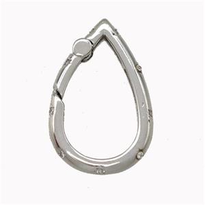 Copper Carabiner Clasp Micro Pave Zirconia Teardrop Platinum Plated, approx 16-25mm