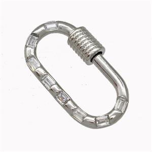 Copper Carabiner Clasp Micro Pave Zirconia Platinum Plated, approx 11-22mm