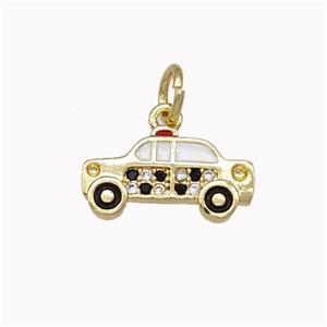 Copper Car Charms Pendant Micro Pave Zirconia White Enamel Gold Plated, approx 7-14mm