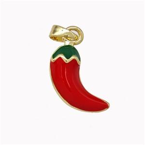 Red Chili Charms Copper Pendant Enamel Gold Plated, approx 7-16mm