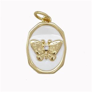 Copper Butterfly Pendant White Enamel Gold Plated, approx 12-15mm