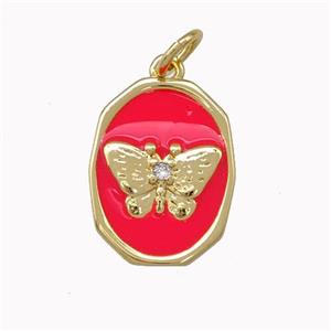 Copper Butterfly Pendant Red Enamel Gold Plated, approx 12-15mm