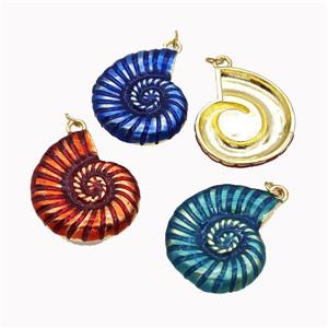 Conch Shell Charms Copper Nautilus Pendant Painted Gold Plated Mixed, approx 25-30mm