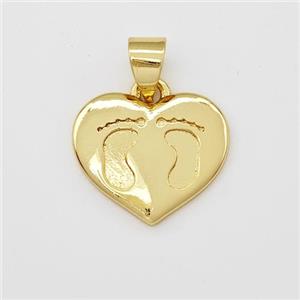 Copper Heart Pendant Footprints Gold Plated, approx 15mm