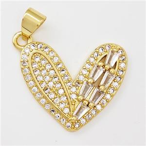 Copper Heart Pendant Micro Pave Zirconia Gold Plated, approx 17-20mm