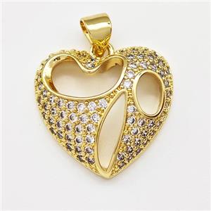 Copper Heart Pendant Micro Pave Zirconia Gold Plated, approx 19mm