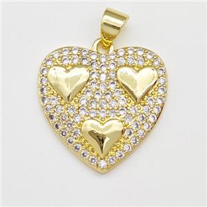 Copper Heart Pendant Micro Pave Zirconia Gold Plated, approx 20mm