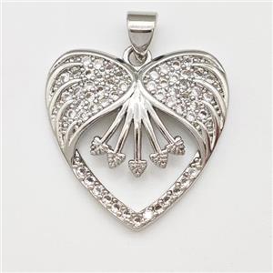 Copper Heart Pendant Micro Pave Zirconia Platinum Plated, approx 21mm