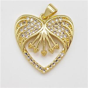 Copper Heart Pendant Micro Pave Zirconia Gold Plated, approx 21mm