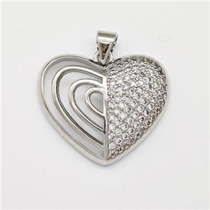 Copper Heart Pendant Micro Pave Zirconia Platinum Plated, approx 20-23mm