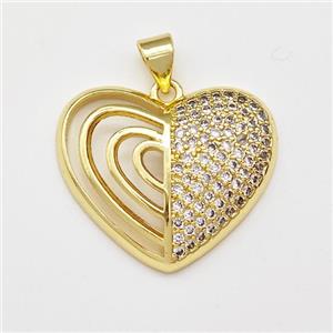 Copper Heart Pendant Micro Pave Zirconia Gold Plated, approx 20-23mm