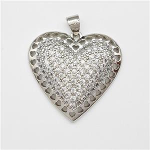 Copper Heart Pendant Micro Pave Zirconia Platinum Plated, approx 27mm