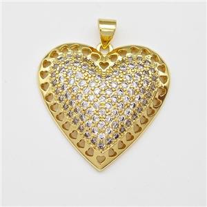 Copper Heart Pendant Micro Pave Zirconia Gold Plated, approx 27mm