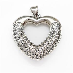 Copper Heart Pendant Micro Pave Zirconia Platinum Plated, approx 22mm