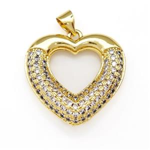 Copper Heart Pendant Micro Pave Zirconia Gold Plated, approx 22mm