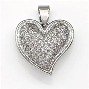 Copper Heart Pendant Micro Pave Zirconia Platinum Plated, approx 20mm