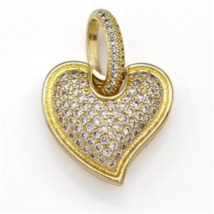 Copper Heart Pendant Micro Pave Zirconia Gold Plated, approx 20mm, 9-14mm