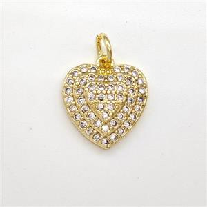 Copper Heart Pendant Micro Pave Zirconia Gold Plated, approx 12.5mm