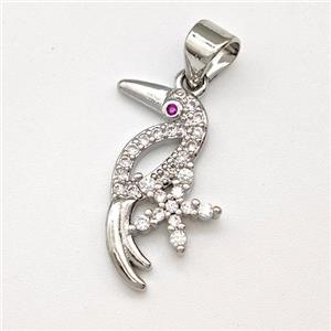 Copper Birds Pendant Micro Pave Zirconia Platinum Plated, approx 10-18mm