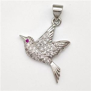 Copper Birds Pendant Micro Pave Zirconia Platinum Plated, approx 15-20mm