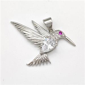 Copper HummingBirds Pendant Micro Pave Zirconia Platinum Plated, approx 20-30mm