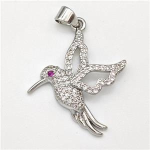 Copper Birds Pendant Micro Pave Zirconia Platinum Plated, approx 24-25mm