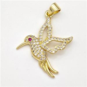 Copper Birds Pendant Micro Pave Zirconia Gold Plated, approx 24-25mm