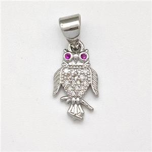 Copper Owl Birds Pendant Micro Pave Zirconia Platinum Plated, approx 8-10mm