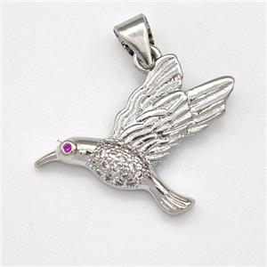 Copper Birds Pendant Micro Pave Zirconia Platinum Plated, approx 15-23mm