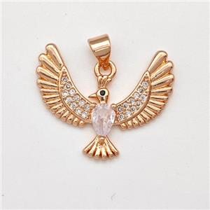 Copper Birds Pendant Micro Pave Zirconia Eagle Rose Gold, approx 20-24mm