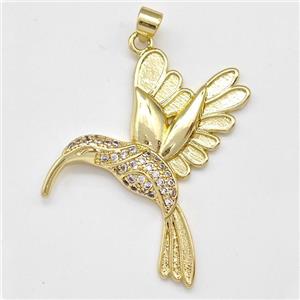 Copper Birds Pendant Micro Pave Zirconia Gold Plated, approx 35-40mm