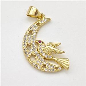 Copper Birds Pendant Micro Pave Zirconia Moon Gold Plated, approx 15-20mm