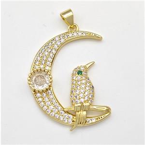 Copper Birds Pendant Micro Pave Zirconia Moon Gold Plated, approx 25-30mm