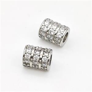 Copper Tube Beads Micro Pave Zirconia Large Hole Platinum Plated, approx 7-10mm, 4mm hole