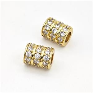 Copper Tube Beads Micro Pave Zirconia Large Hole Gold Plated, approx 7-10mm, 4mm hole